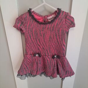 Little Lass Girls Pink & Black Zebra Print Dress Size 2T